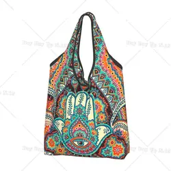 Reusable Hamsa Hand Bohemian Shopping Bags for Groceries Foldable Hippie Mandala Paisley Boho Grocery Bags Washable Tote Bags