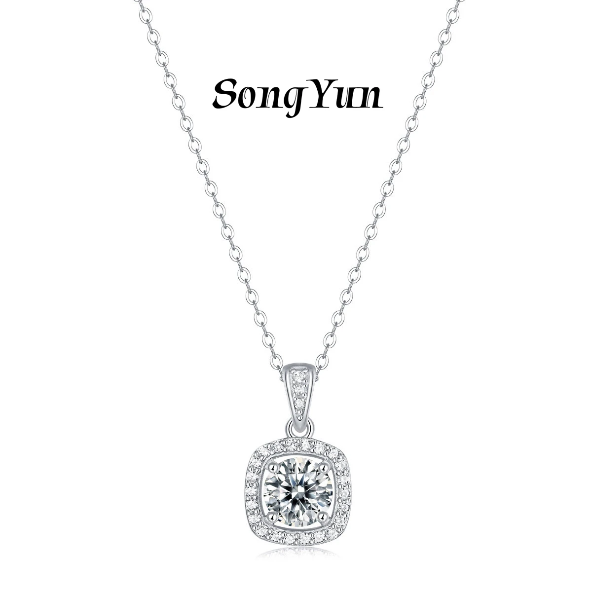 

SONGYUN Luxury Jewelry 925 Sterling Silver Necklace Moissanite Diamond Halo Romantic for Her Real Gold Plated SYT Patent Pendant