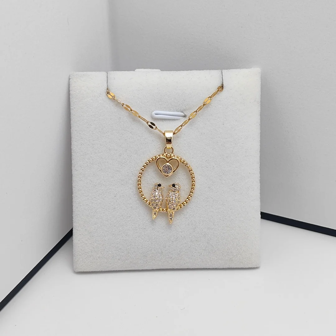 Unique Lovebird Lock Chain Necklace with Micro Inlaid Zircons, Fashionable Cross-border Pendant Jewelry