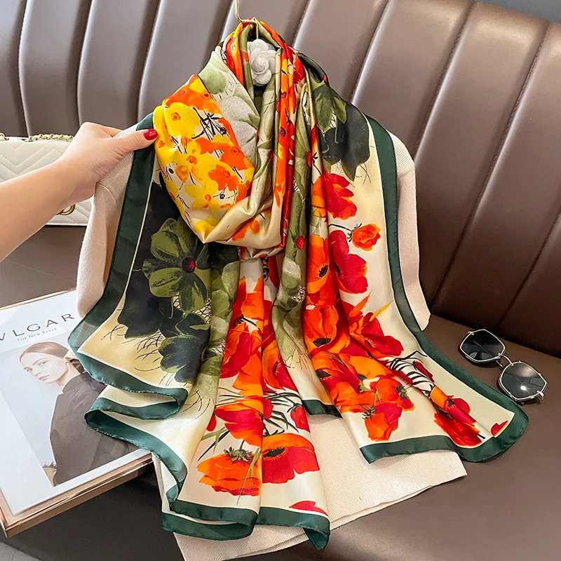 Popular 180X90CM Model Silk Scarf Summer Women Sunscreen Scarves Couple Style 2023 Design Shawls Luxury Fashion For Gift Bandana