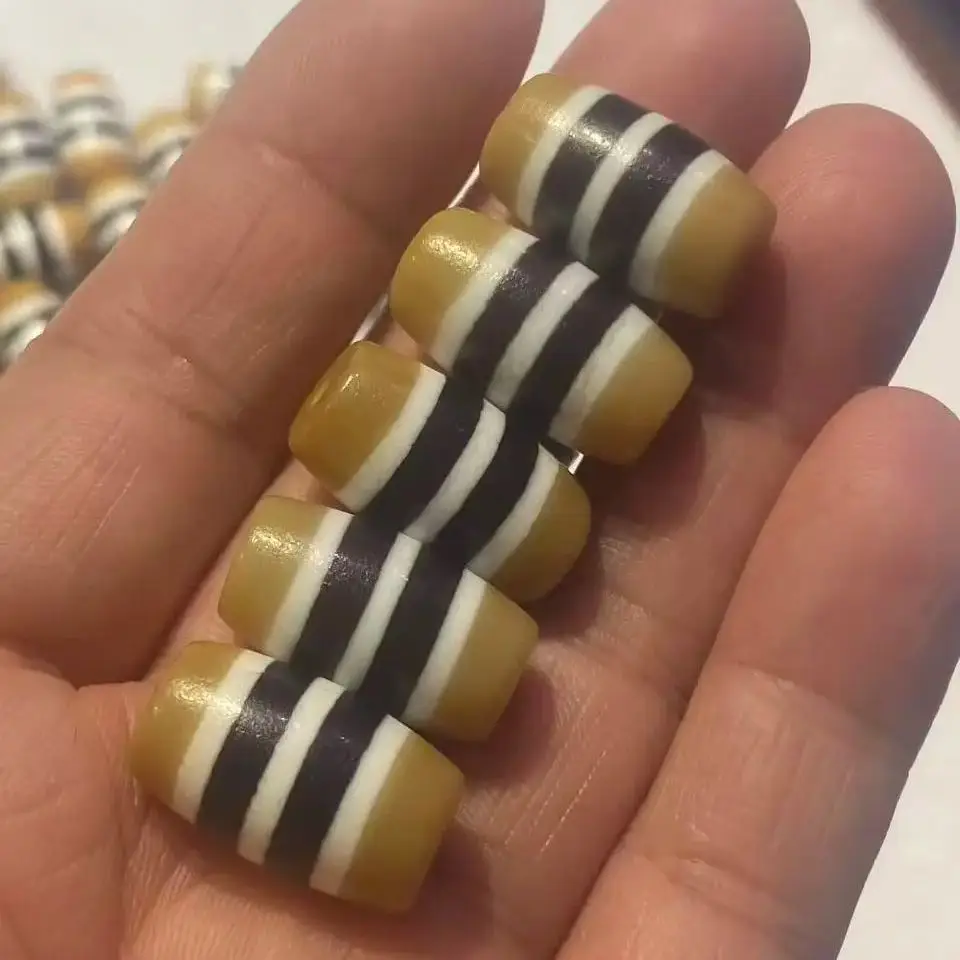1pcs Patina-weathered small-sized black white yellow striped barrel beads 20mm loose beads for matching Tibetan ethnic style