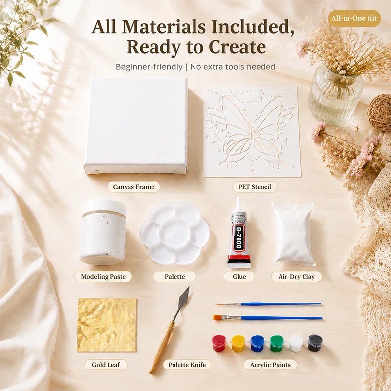 DIY 3D Texture Painting Kit Acrylic Quartz Sand Relief Art Set Butterfly Flower Hand‑Painting Craft Kit Home Wall Decor