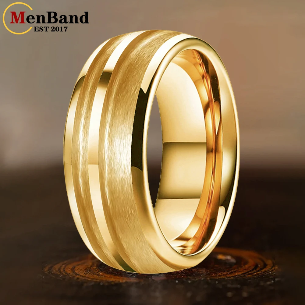 MenBand 8mm  Plating Tungsten Blank Core Ring for Customized Inlay with 3mm larger groove 2mm smaller Grooves Comfort Fit