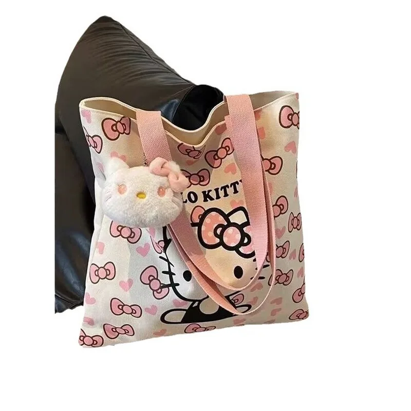 Sanrio Hello Kitty Cartoon Canvas Bag Small Fresh Shoulder Bag Student Class Carrying Canvas Bag Commute Work Girl Gift Surprise