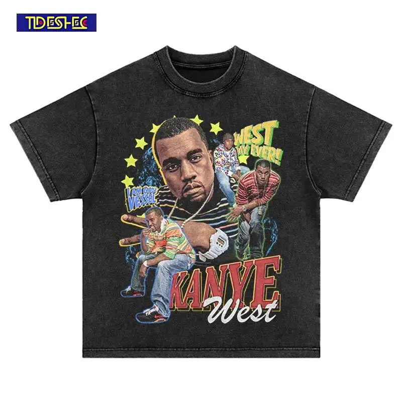 

Hip Hop 2025 Vintage Portrait Printed T-Shirt Harajuku Washed Fashion Tshirt Streetwear Oversized Cotton Leisure Short Sleeve