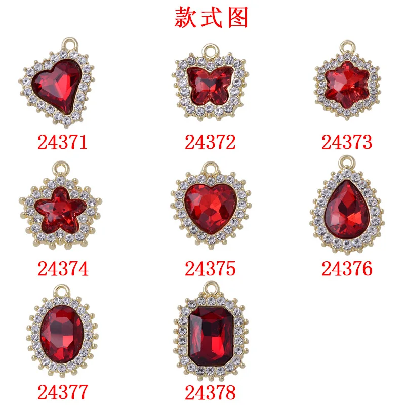 Big red series pendant fashion temperament earrings fringed alloy pendant full of diamonds peach heart butterfly snowflake DIY