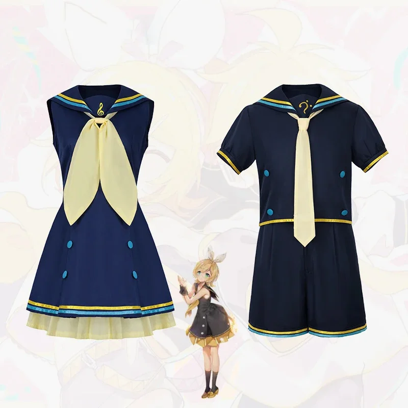 

New Rin Len Halloween Uniform Cosplay Complete Costumes sets Tops+Shorts accessories women men suit