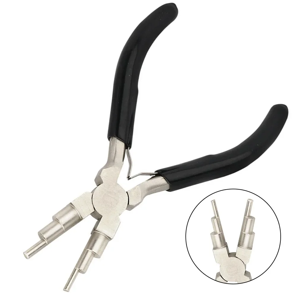 Alicate de jóias de metal multifuncional substituição nariz redondo apertos de borracha útil 1pc fio embrulho 6 em 1 preto
