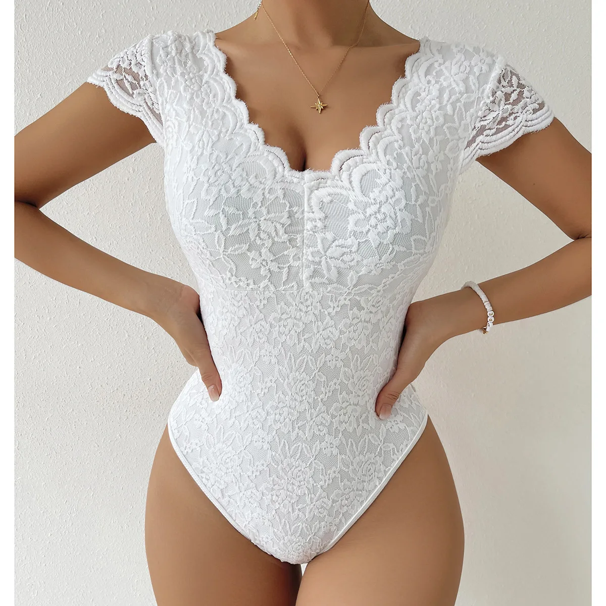 Elegant Lace T-shirt Shapewear Bodysuit Women's V Neck Tummy Control Tank Tops Body Suit Thongs Sexy Slim Jumpsuit Body Shaper