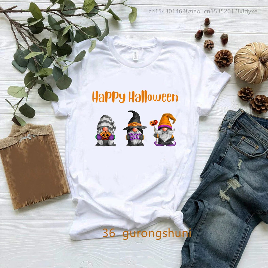 2022 New Happy Halloween T Shirt Love Gnome T-Shirt Boo Pumpkin Print Women Clothes Female Clothing Harajuku Short Sleeve Tops