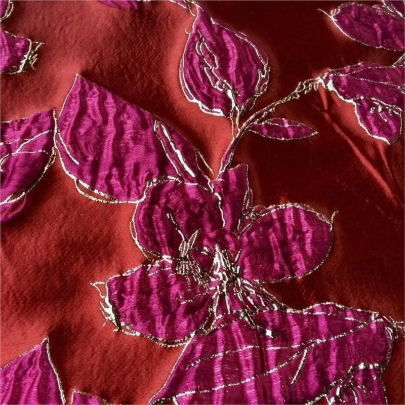 Metal wire large flower jacquard fabric for festive women's wear elegant dress and evening fashion