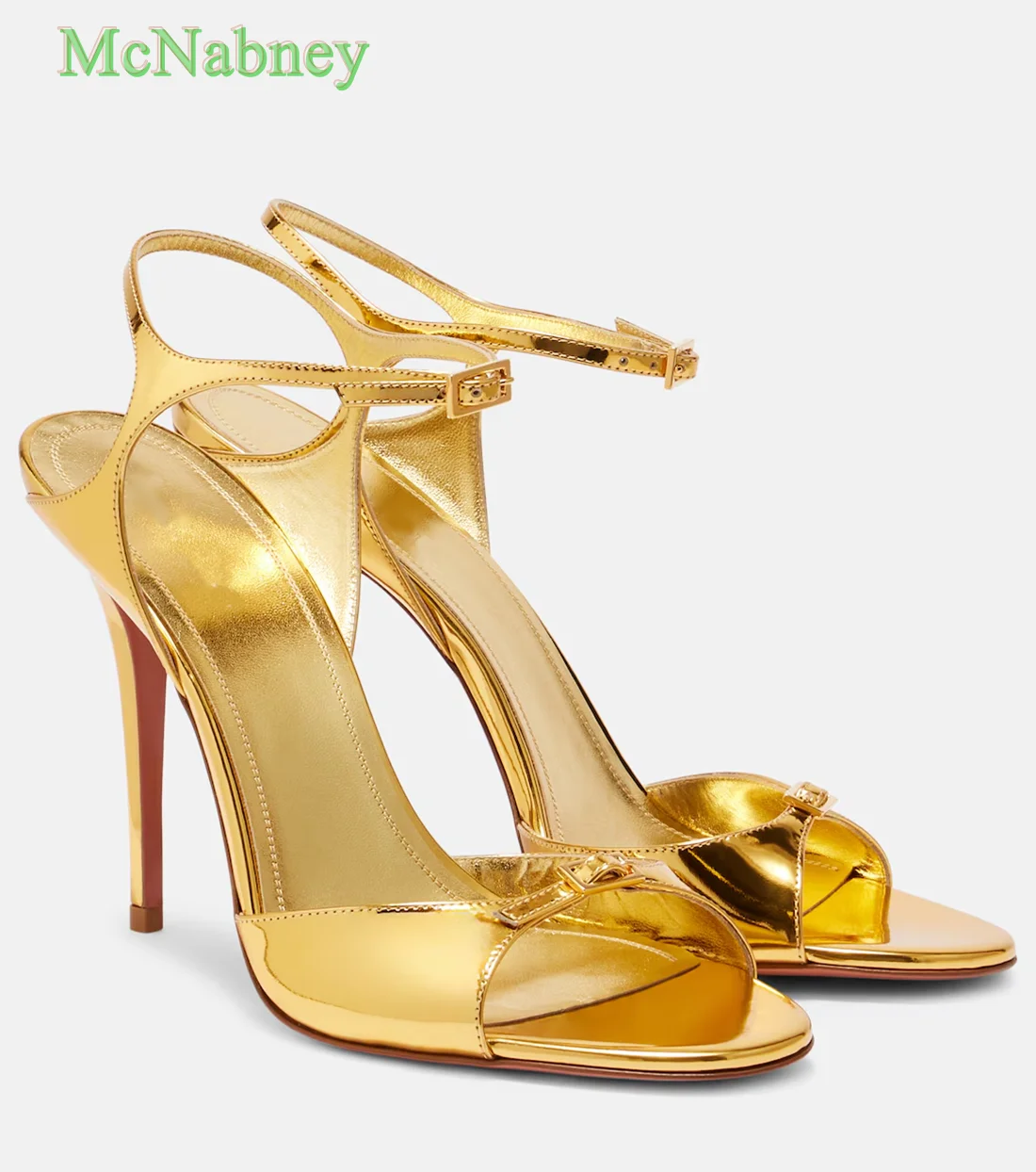 

Золотые женские босоножки с круглым открытым носком на тонком высоком каблуке с ремешком на щиколотке и пряжкой, летние пикантные туфли на шпильке, роскошное новое поступление 2023 г.