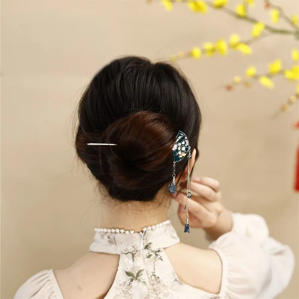 Hairpin Flower Tassel Hairstyle Design Tool Fan Ancient Headwear Hanfu Hair Sticks Chinese Style Headwear Ancient Style Hairpin