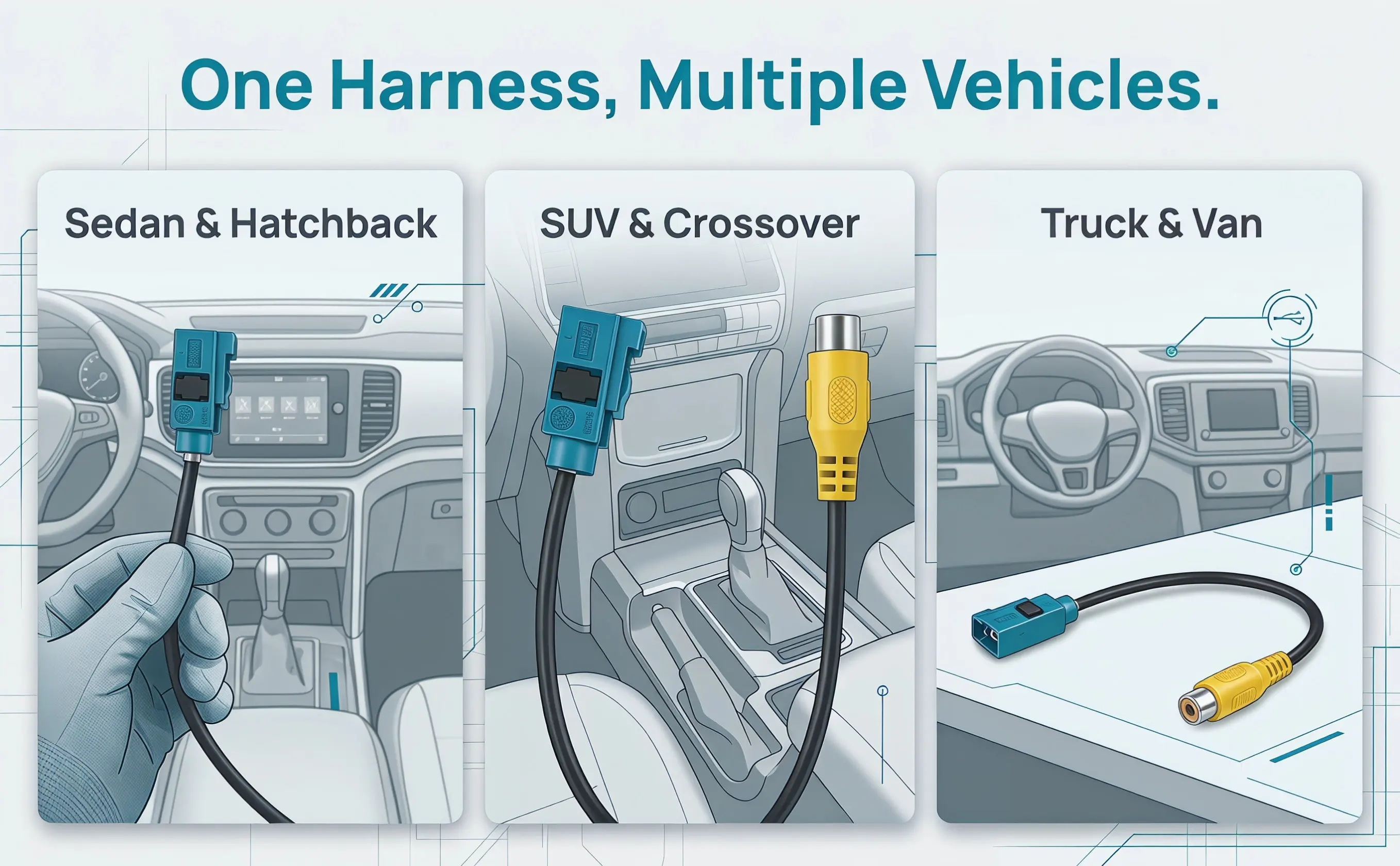 Backup Camera Wire Harness Solid PVC Material Rear View Camera Video Connector Navigation Radio System Rca Cable