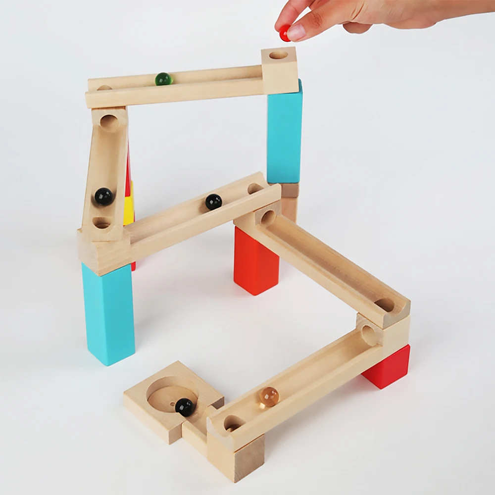 28Pcs Wooden Runway Rolling Ball Track Blocks Children\'s Educational Assembled DIY Building Blocks Pipe Ball Toy Kids Gifts