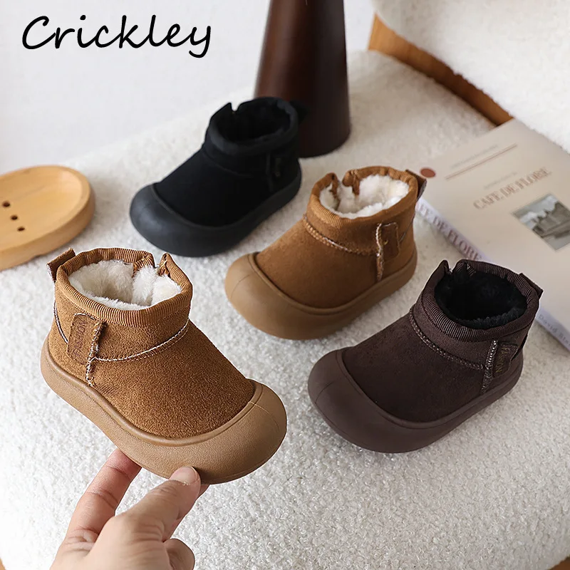 

Solid PU Boys Girls Snow Boots Winter Plush Warm Thick Children Boots Zip Anti Slip Soft Bottom Toddler Kids Ankle Shoes