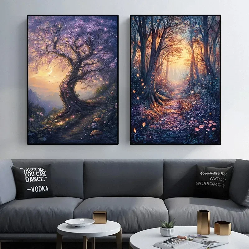 Fairy Enchanted Mystical Woodland Poster Vintage Fantasy Whimsical Nature Forest Canvas Painting Wall Art Living Room Home Decor