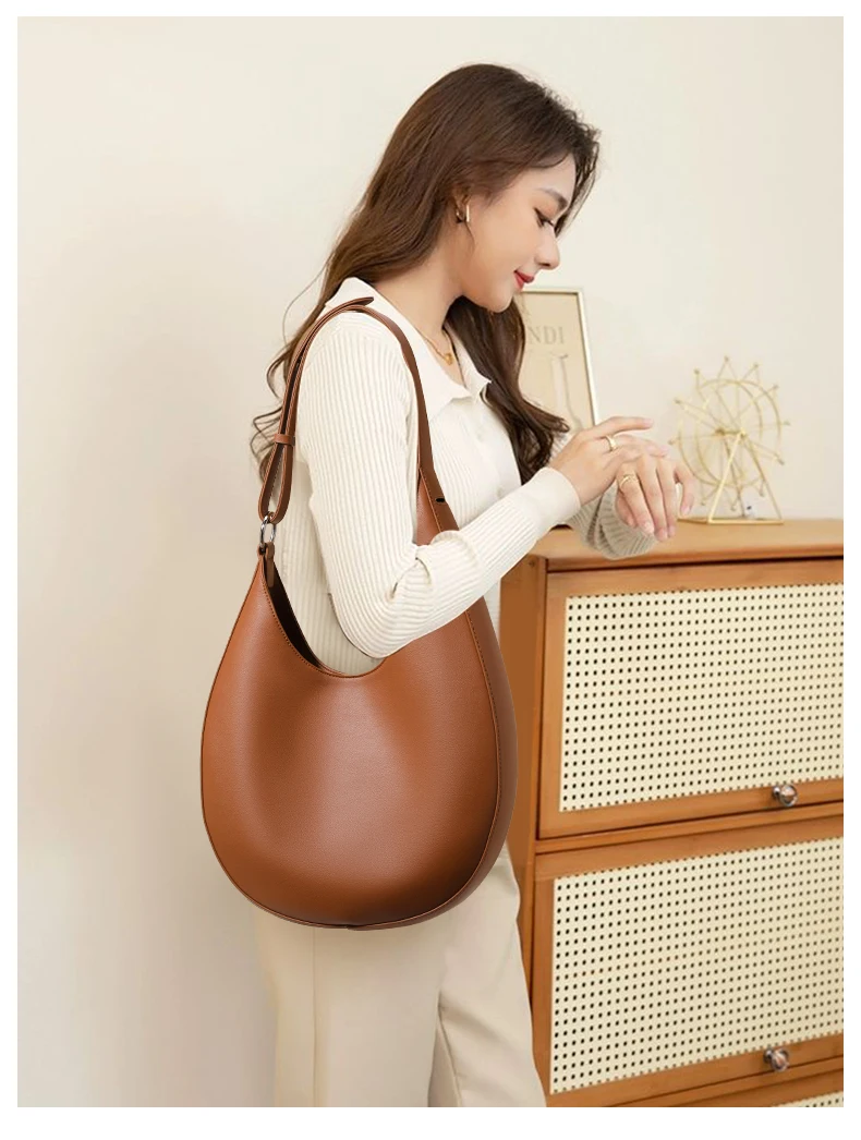 AIDRANI Damen Echtleder Rindsleder Unregelmäßige Halbmond-Umhängetasche Einzel-Schulter Achseldesign Halbkreis-Handtasche – Detail 2