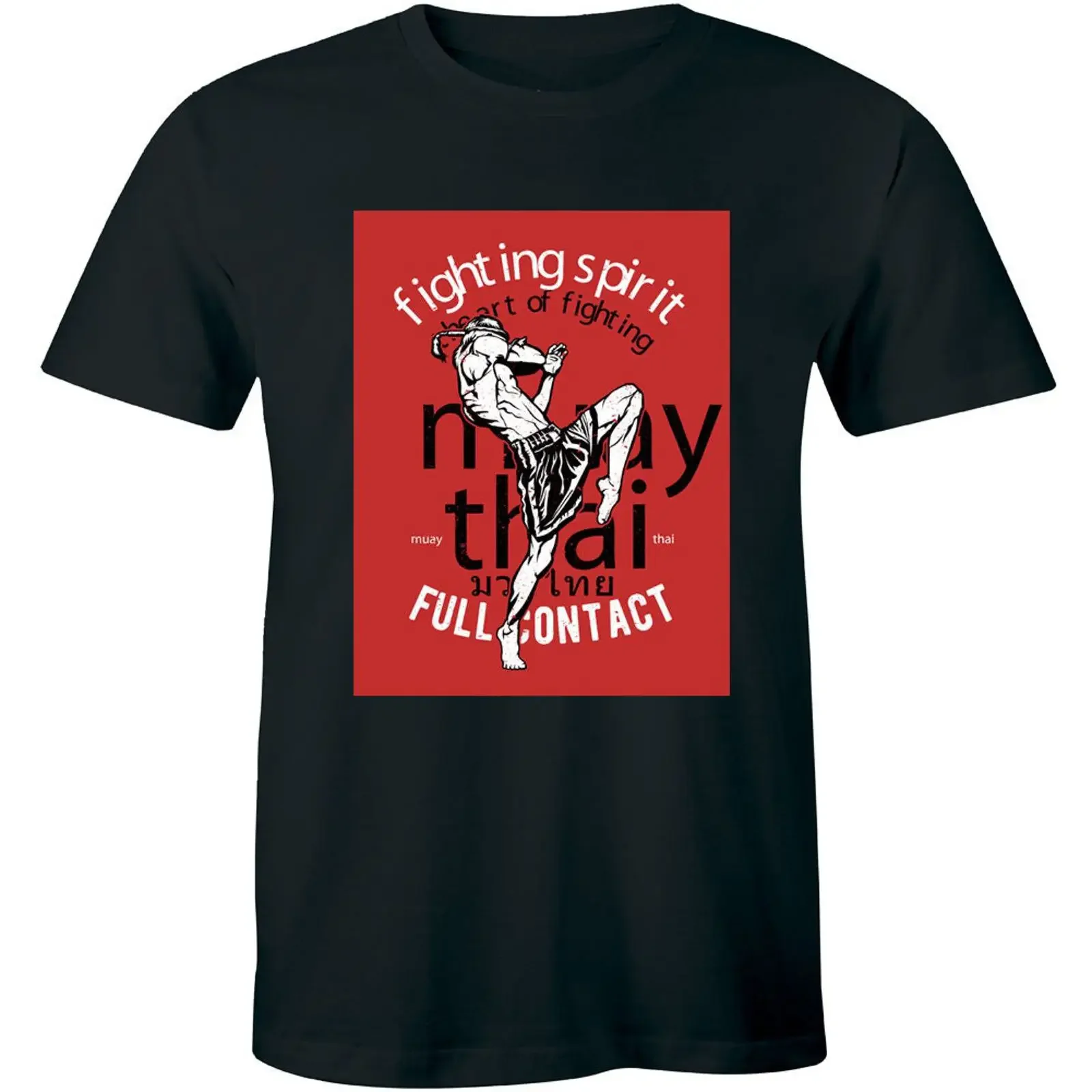 Fighting Spirit Muay Thai Boxing Sport Full Contact Fighter Men's T shirt vintage Washed streetwear graphic Casual Breathable