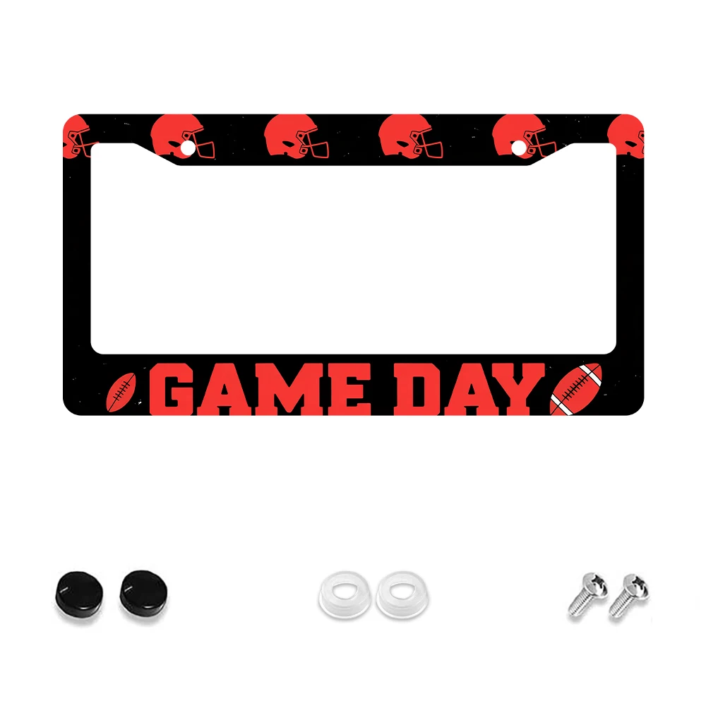 

1pc Black and Red Football Helmet Pattern 2 Hole License Plate Frame, Aluminum Material, 6x12 Inches, with Screw Kit, Fun, Nove