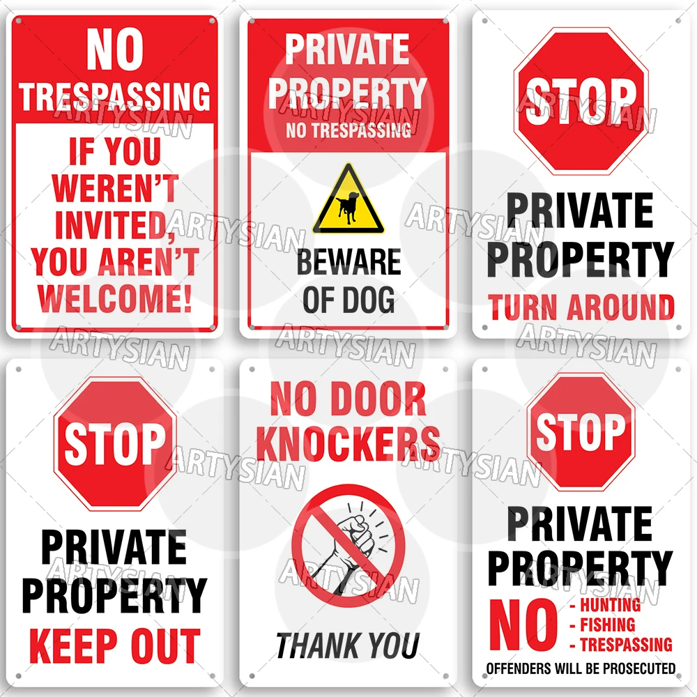 Private Property Metal Sign Beware of Dog Security Warning No Trespassing Notice Restricted Areas Enter at Own Risk Plaque