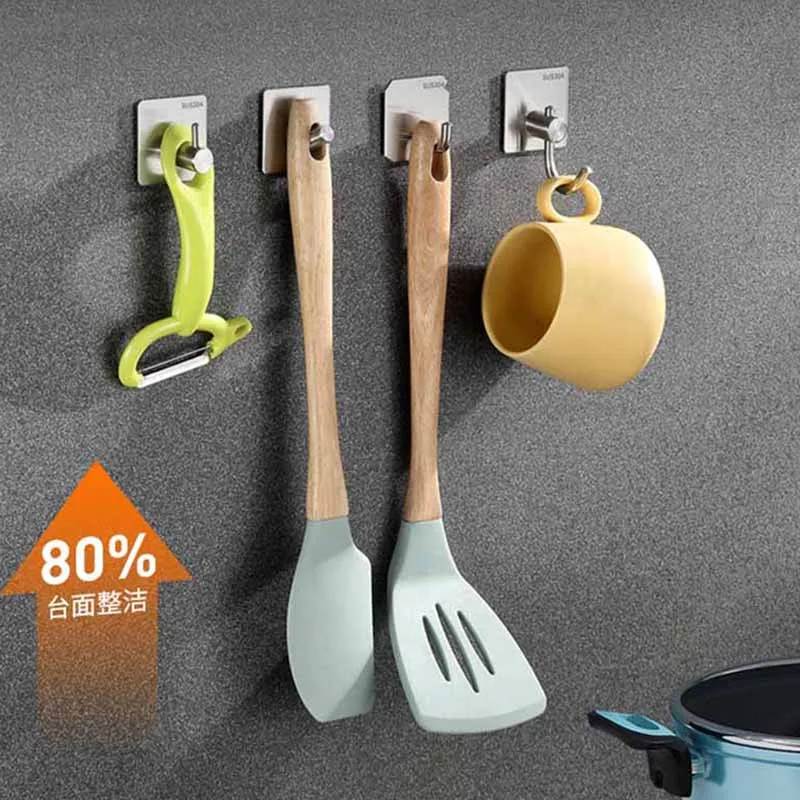 Self Adhesive Wall Hook Hanger Home Kitchen Wall Holder Hanging Hooks Key Hangers Rack Stainless Steel Towel Hooks For Bathroon - Detail 1