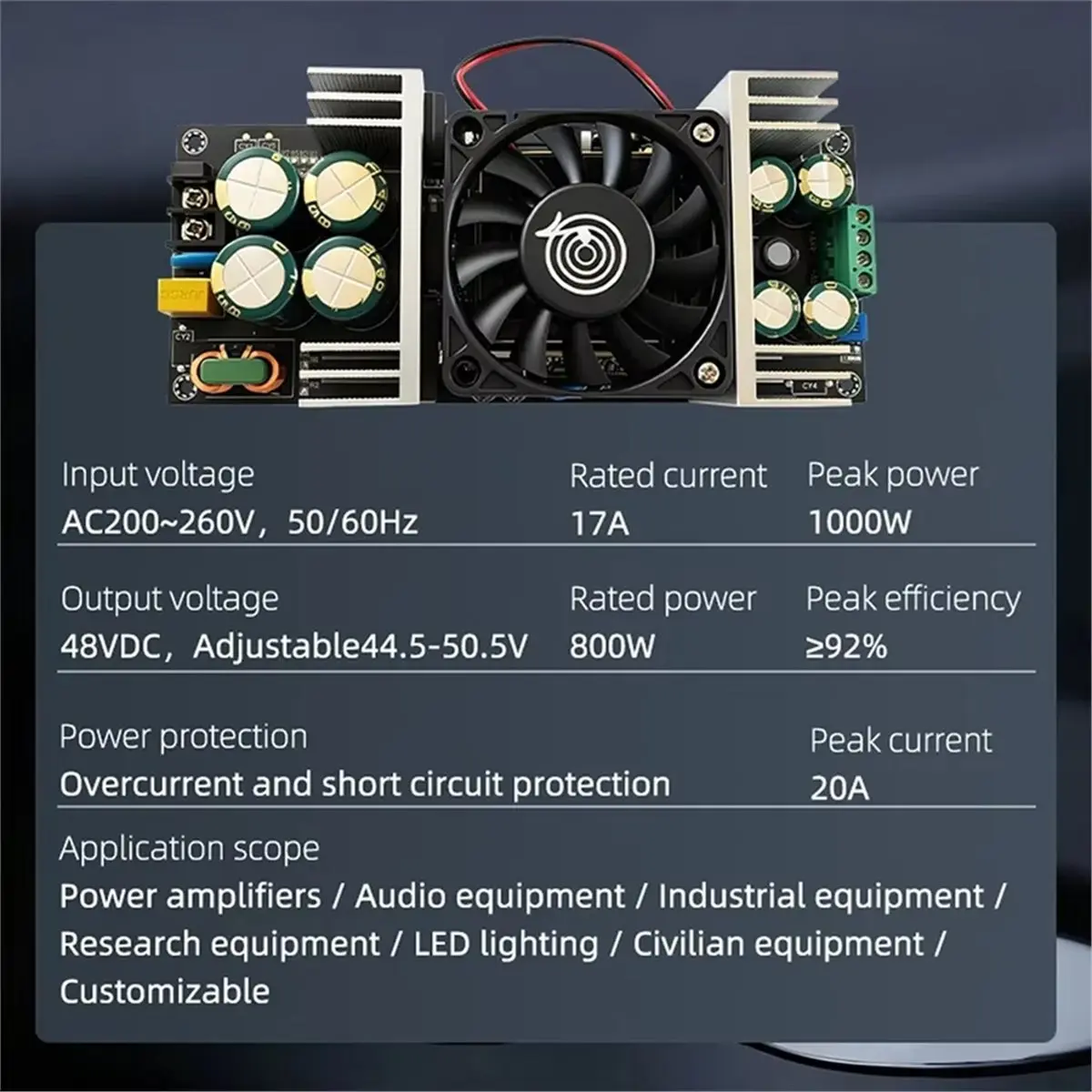 800W 48V Switching Power Supply Module AC200-260V to DC44.5-50.5V Adjustable 17A 1000W Low for HiFi Amplifier PSU