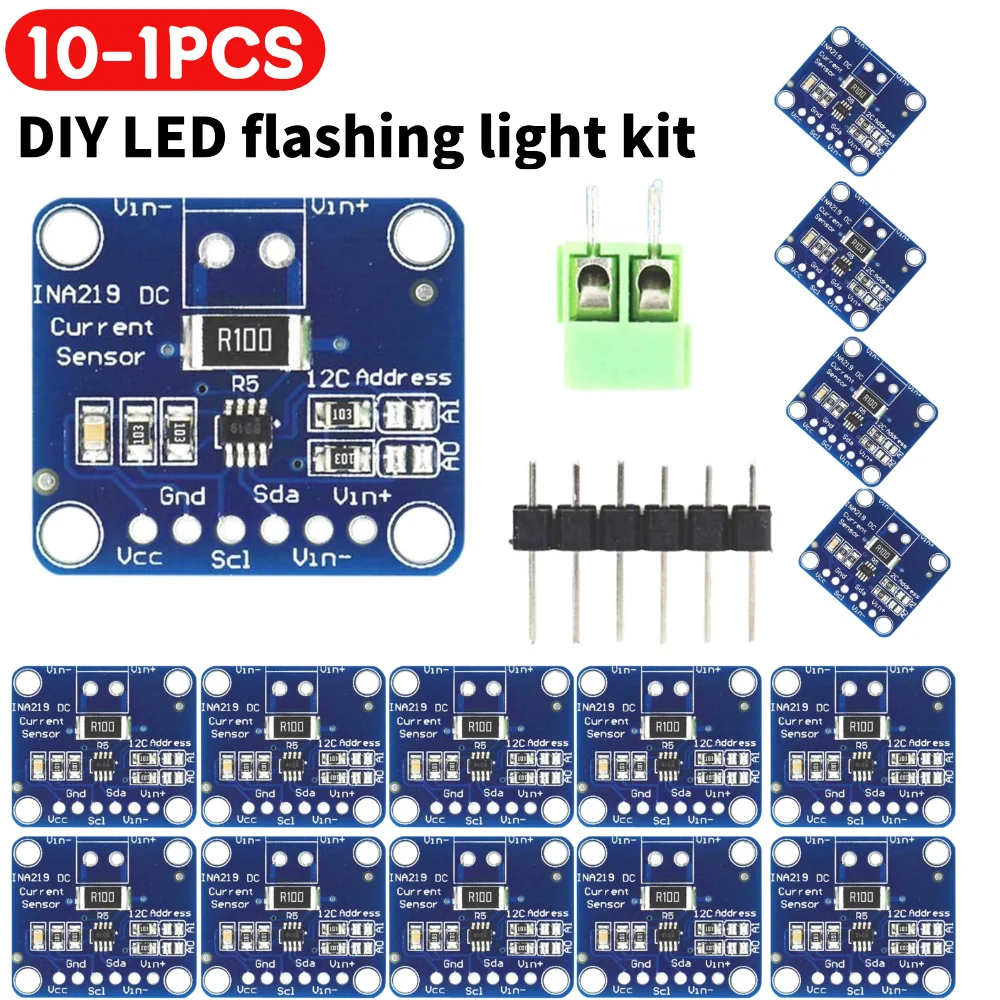 10-1 Stück MCU-219 INA219 Bidirektionales Stromsensor-Breakout-Modul DIY 3V-5V Leistungsüberwachungs-Sensormodul Hochpräzise
