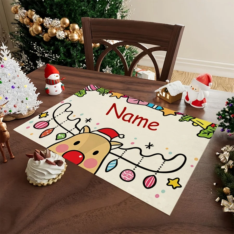 1pc Christmas Reindeer Placemat, Home Decor Christmas White Placemat, Personalized Placemats for Christmas Party Home Decoration