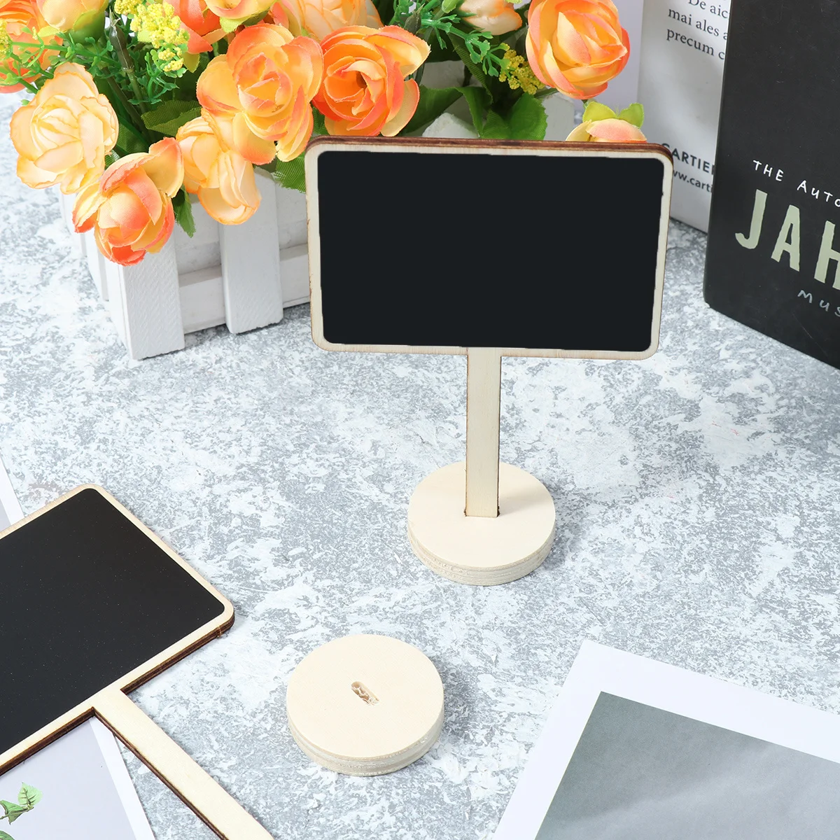 10Pcs Wooden Small Blackboard Square Mini Chalkboard Stand with Splint Base for Wedding Party Table Number Message Board