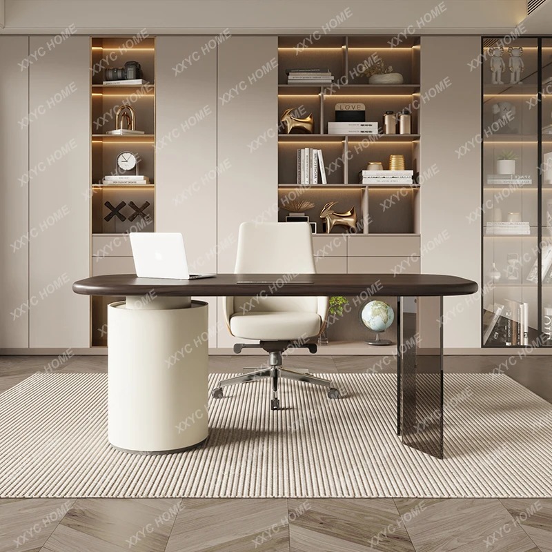 Meja Belajar Rumah Minimalis Premium Walnut Light Luxury