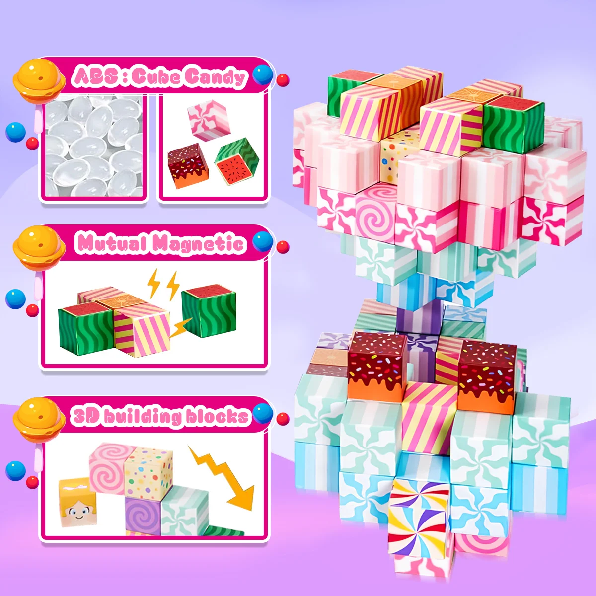 كتل مغناطيسية، مكعبات بناء مغناطيسية للحلوى، مكعبات مغناطيسية، ألعاب مغناطيسية، مناسبة لهدايا عيد الهالوين #4
