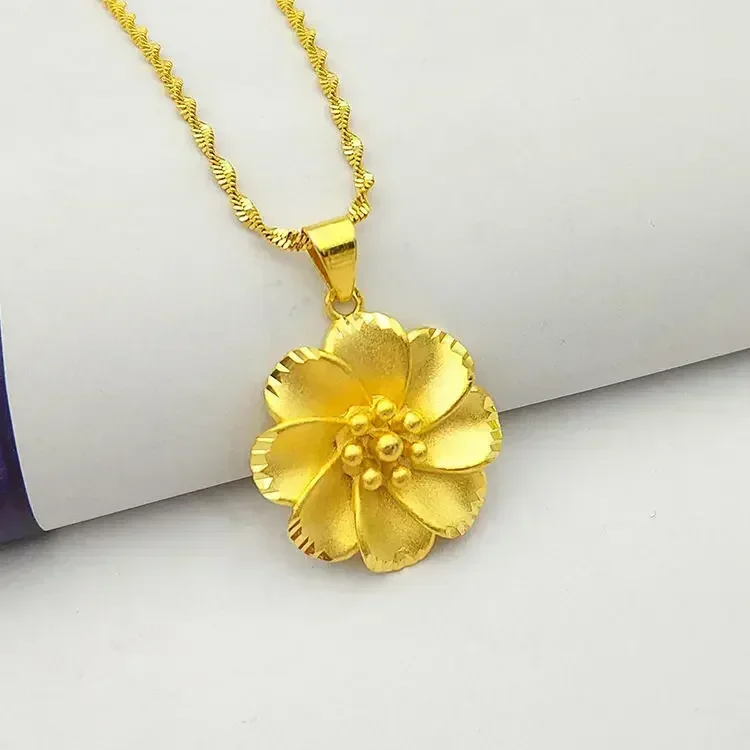 High Quality 24k Pure Gold Necklace AU999 Necklace 3D Large Pendant Large Flower Women Luxury Quality Jewelry