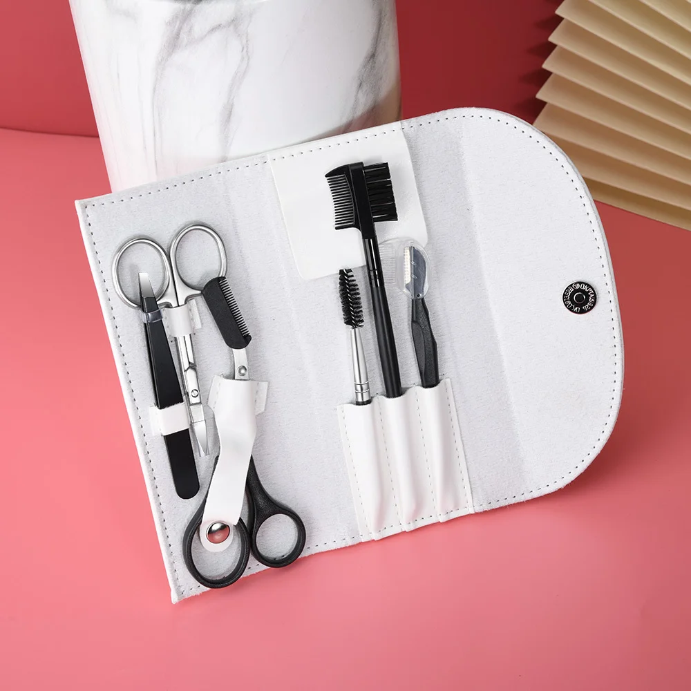 Men\'s Stainless Steel Eyebrow Trimming Clip 5-piece Set Beginner Eyebrow Trimming Knife Scissors Eyelash Comb Set Makeup Tool