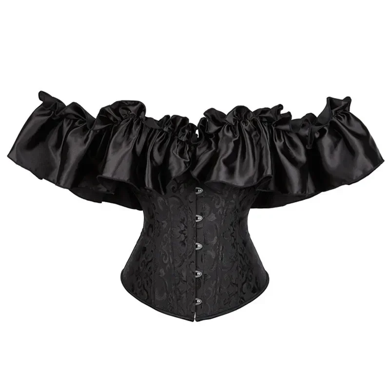 Sexy Corset Top Off Shoulder Plus Size Burlesque Costumes Floral Lace Up Bustiers Overbust Straps Sleeve Vintage Party