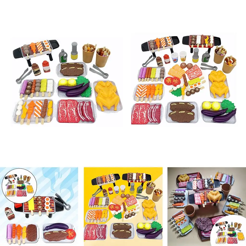 Juego de barbacoa, comida de imitación, juego de parrilla de juguete, barbacoa, herramientas de cocina, juguetes de rol, regalos para niños y niñas, dos jugadores