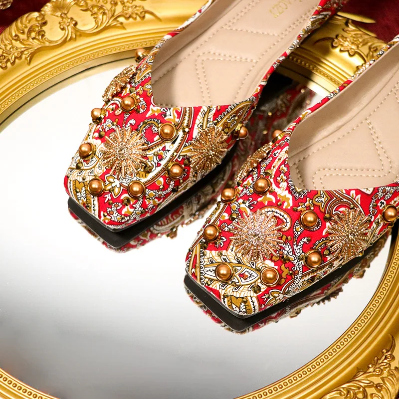 2025 Spring Summer Fashion Brand Women Shoes Elegant Ladies Flats Rivets Single Party Shoes Red Big Size 42 DX310