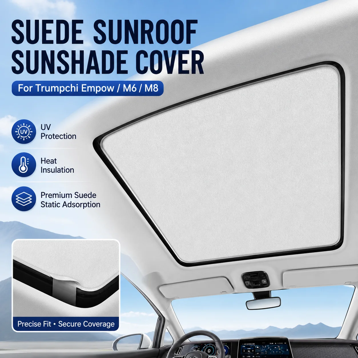 Suede Static Adsorption Sunroof Sunshade Cover UV Protection Heat Insulation For Trumpchi Empow/M6/M8 Car Accessory