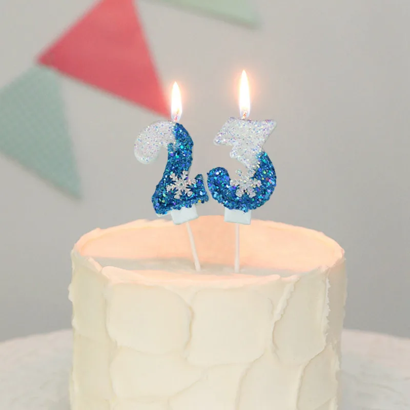 Blue Snowflake Birthday Frozen Candles 0-9 Number Cake Candle Princess Cake Topper Birthday Party Decoration velas decorativas