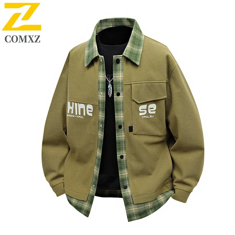 

COMXZ 2025 Men's 3D Print Fake Two Piece Jacket Fall Youth Long Sleeve Loose Fit Trendy Lightweight Comfortable Coat