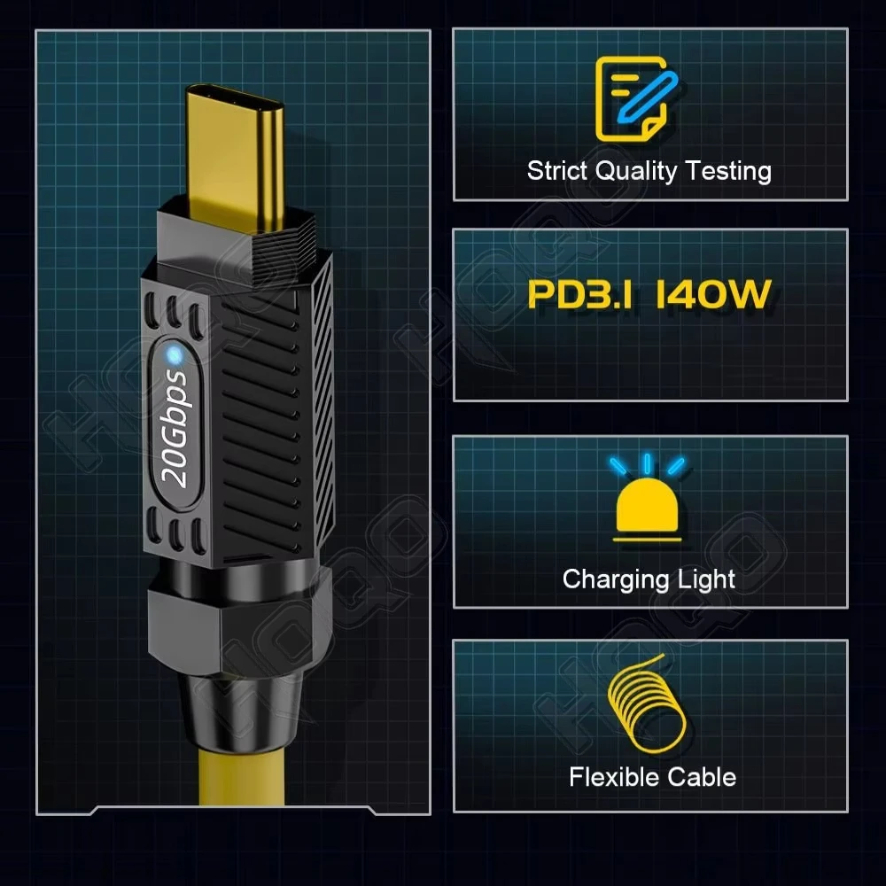 8K 140W 20Gbps Type-c Cable 140W Power Delivery Strech USB C Cable Fasting Charging Data Transmission Cable 8K Audio Video Cord