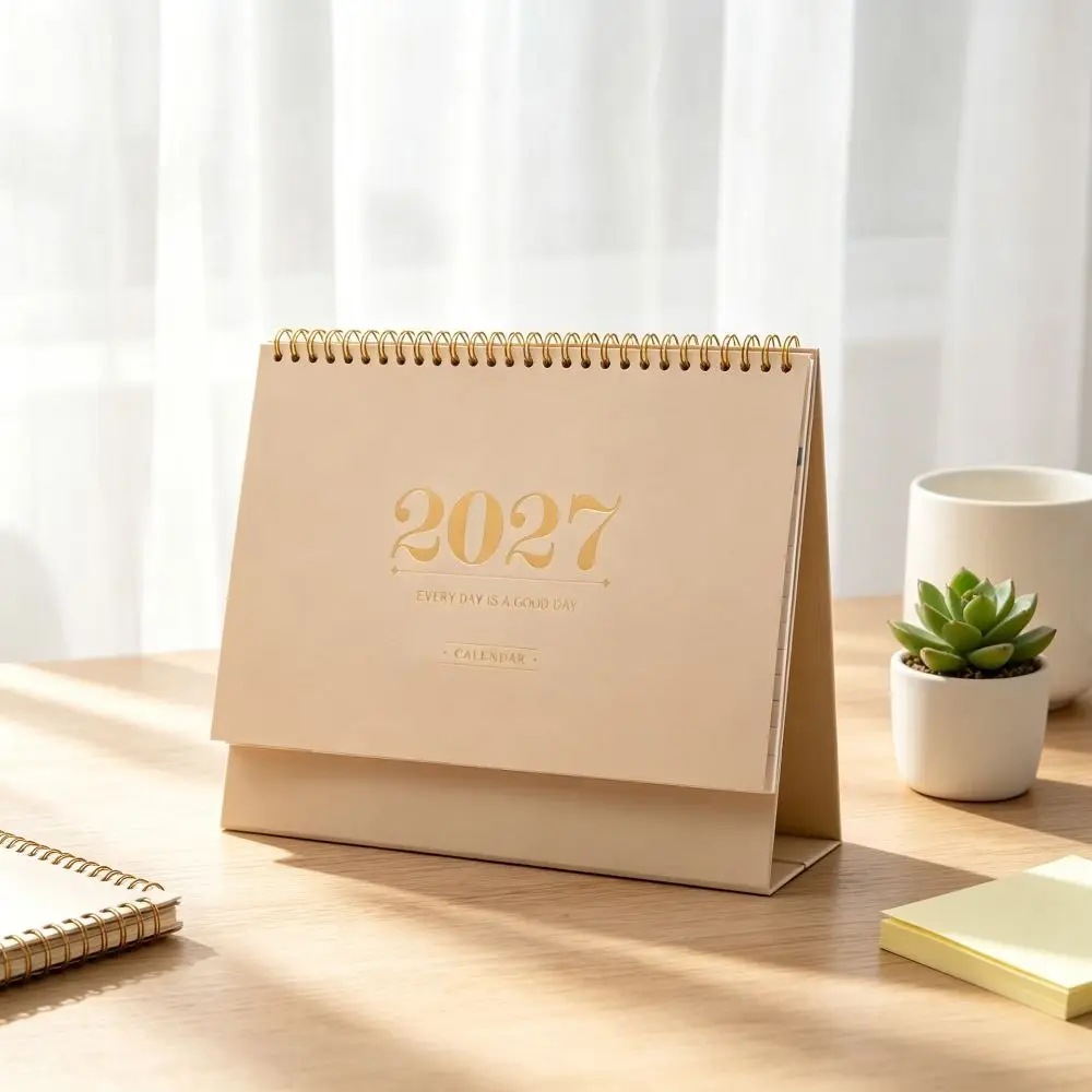Paper 2027 Desk Calendar Morandi Color Monthly View Standing Table Calendar Desktop Size Spiral Binding Flip Calendar