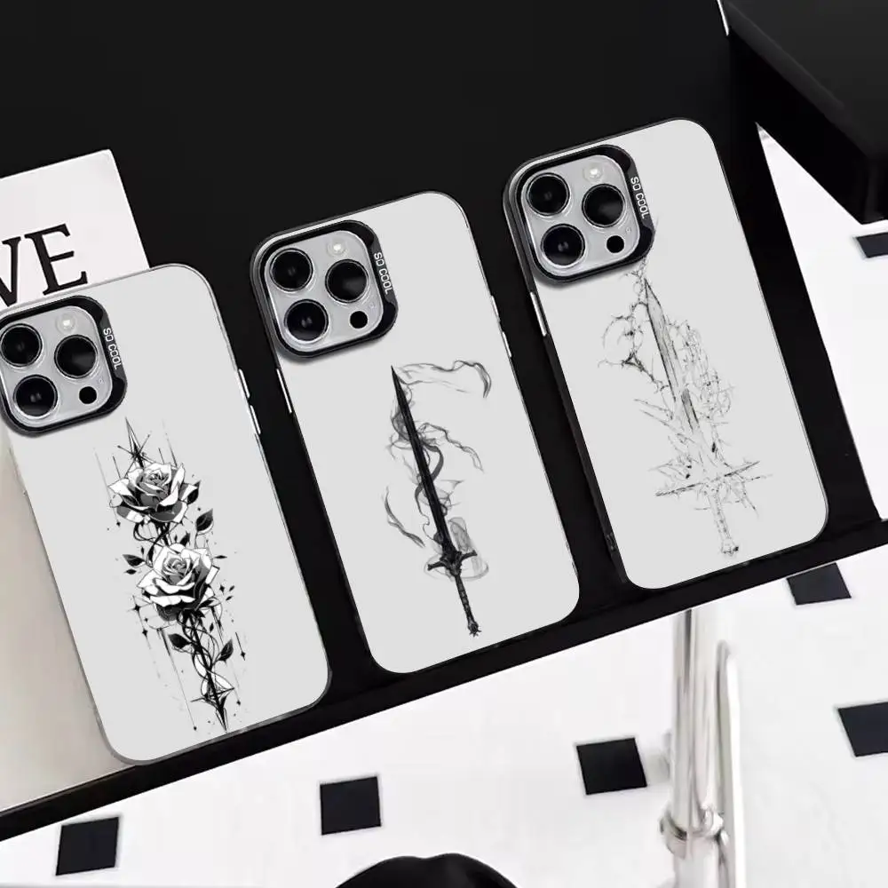 

The Sword Creative Pattern Phone Case For iPhone 17,16,15,14,13,12,11 Plus,Pro Max,XS,Colorful Silver Black Cover