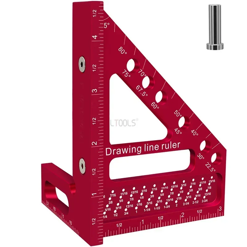 Upgraded 45°/90° Woodworking Angle Marking Ruler 3D Multifunctional Hole Ruler Aluminum Alloy Triangle Ruler Manual Marking Tool