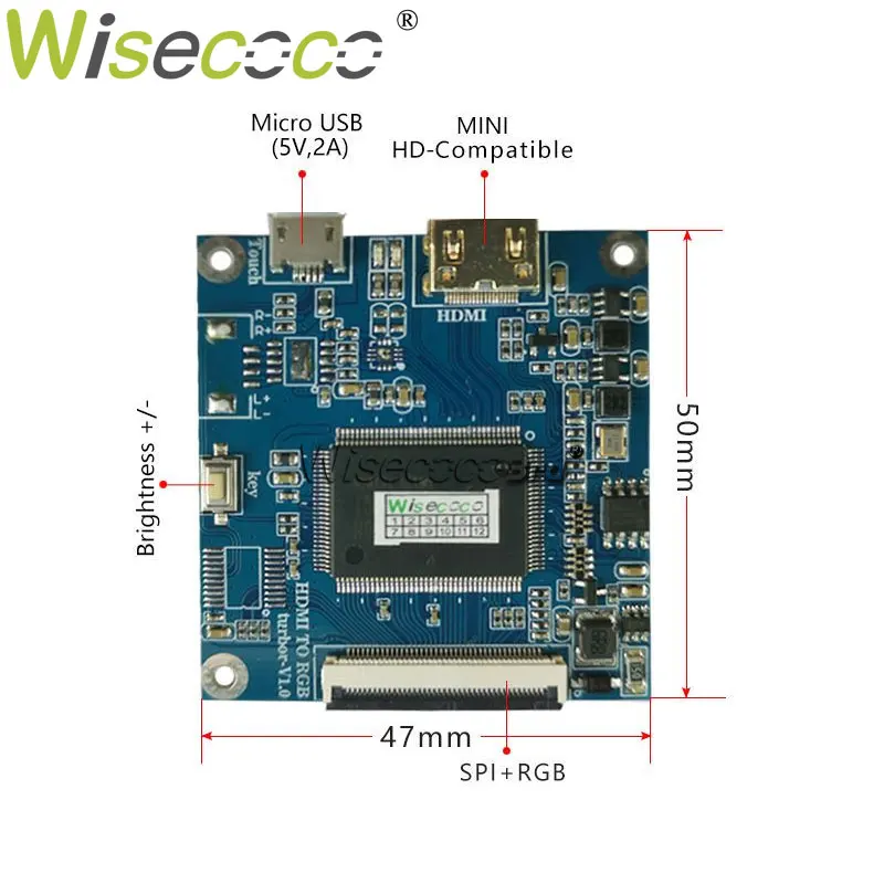 Wisecoco Stretched Bar LCD Display 4.6 Inch 320x960 3:1 Ultrawide  Long Strip Screen SPI RGB Port HDMI-Compatible Driver Board