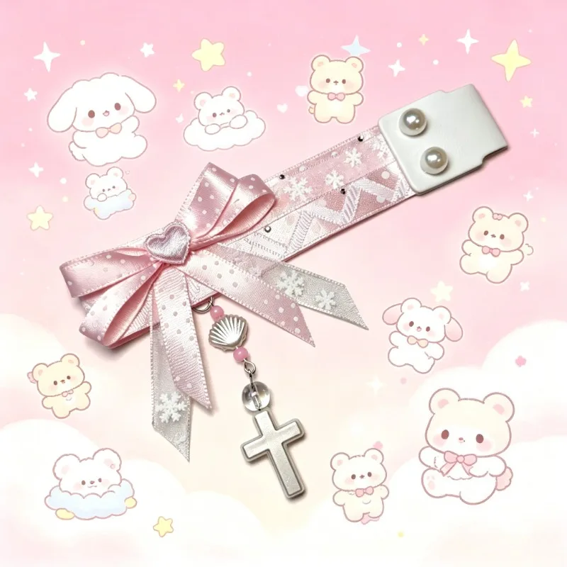 Cute Pink Bow Keyboard Lanyard Handmade Decorative Strap Custom Mechanical Keyboard Accessory for Custom Keyboard for Wooting