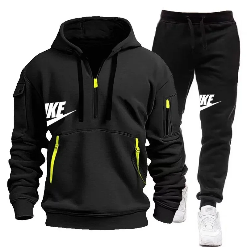 

Autumn and winter new men's zipper hooded long-sleeved hoodie + trousers two-piece casual loose sports European size suit