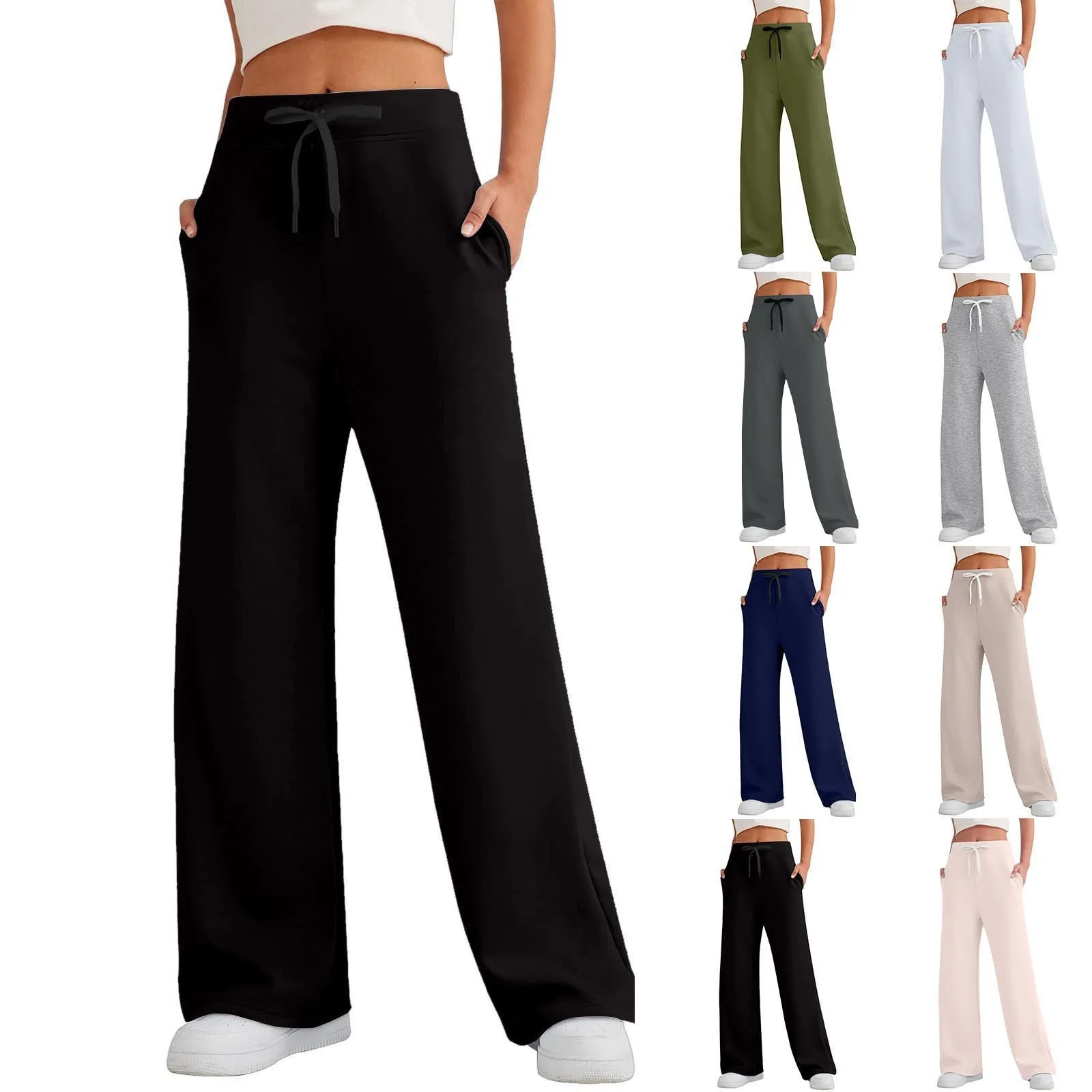 

Women's Pants Sports Fitness Pants Casual Loose High Waist Pants Drawstring Jogging Pants Wide Leg Yoga Pants
