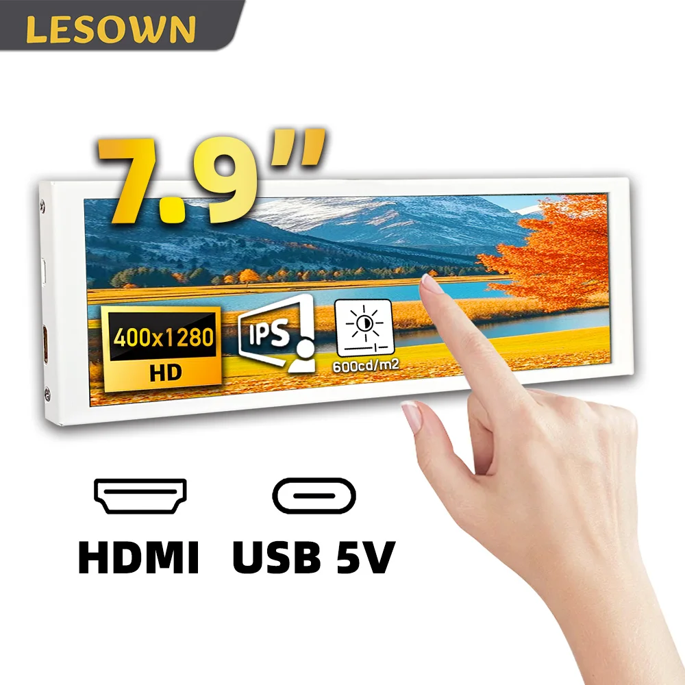 

LESOWN 7.9" 400x1280 IPS Portable Wide Display Horizontal Stretched Monitor for Laptop Gaming Secondary Screen for Productivity