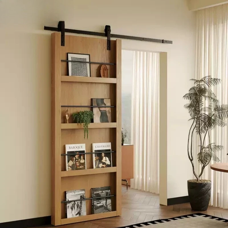 Solid wood door hanging rail full set magazine door  cloakroom rack bathroom sliding partition